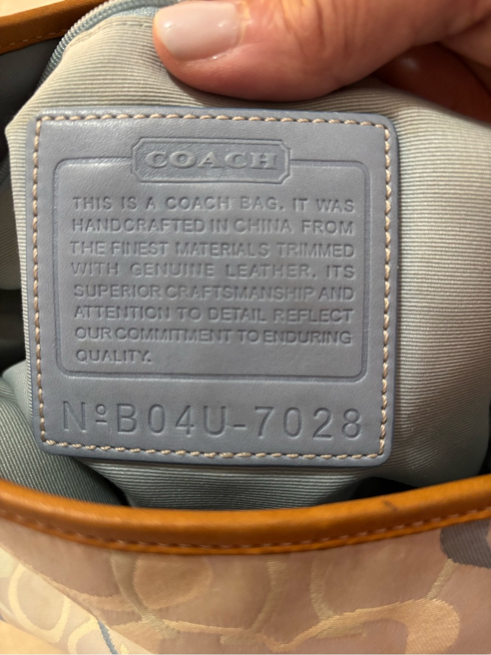 Coach Light Blue & White Signature Shoulder Bag with Tan Trim - Picture 8 of 9